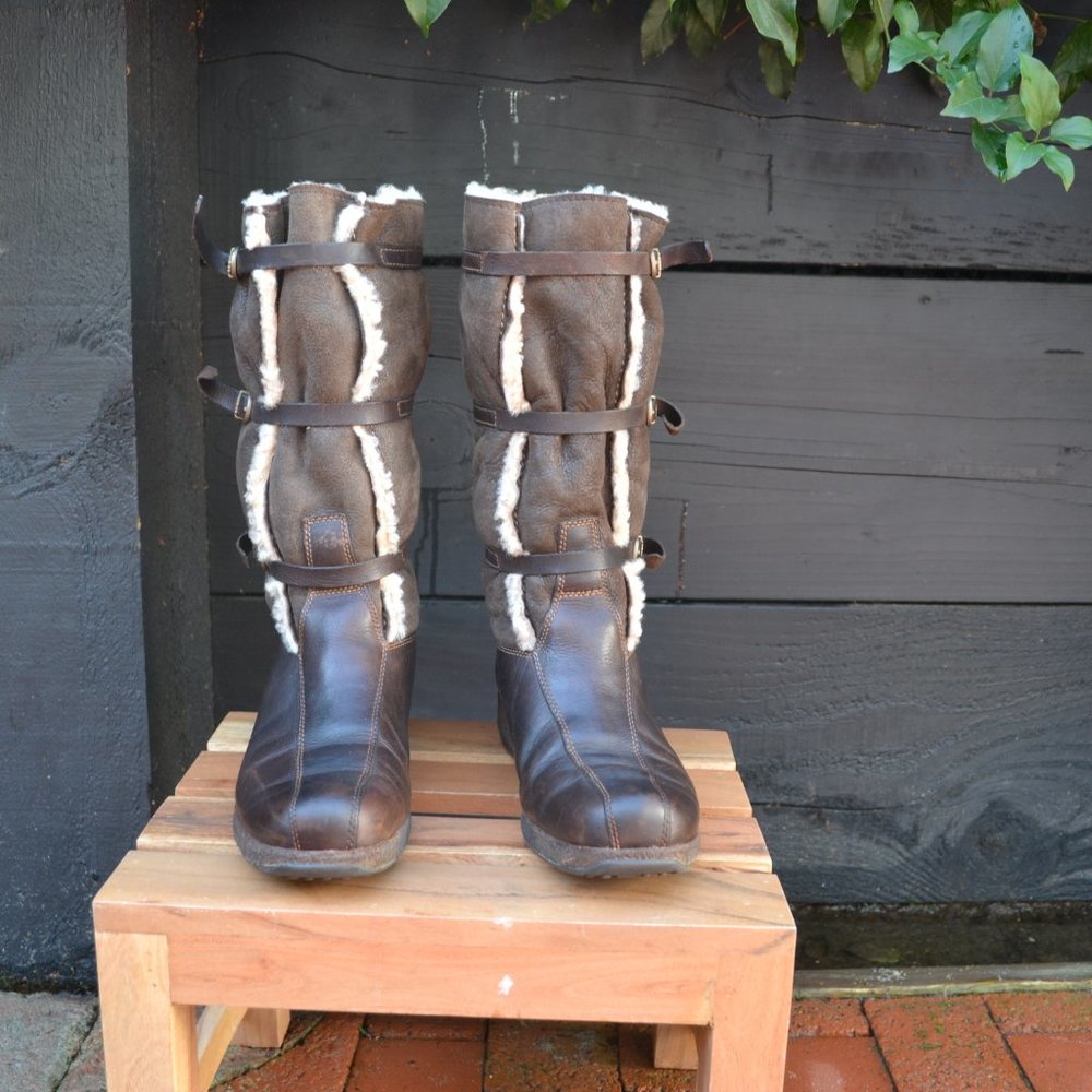 UGG knee high slightly heeled leather boots